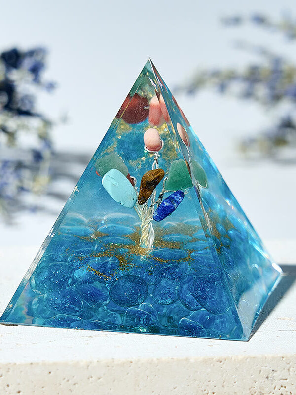 Ougin Tree of Life Aquamarine Chakra Energy Orgone Pyramid - Healing Crystal for EMF Protection