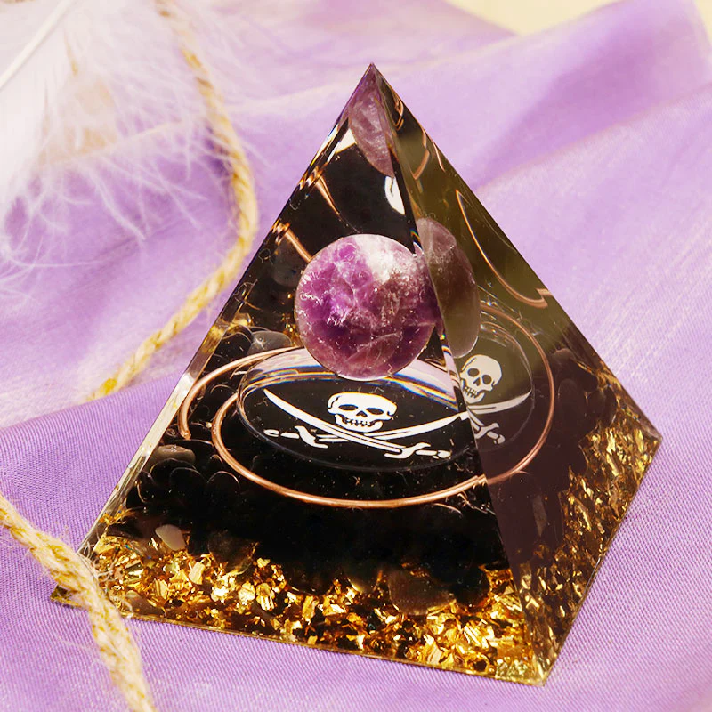 Crystaluck Amethyst Obsidian Skull Symbol Orgone Pyramid