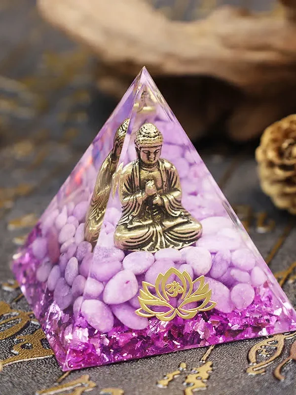 Ougin Buddha Lotus Purple Jade Orgone Pyramid - Healing Crystal for EMF Protection
