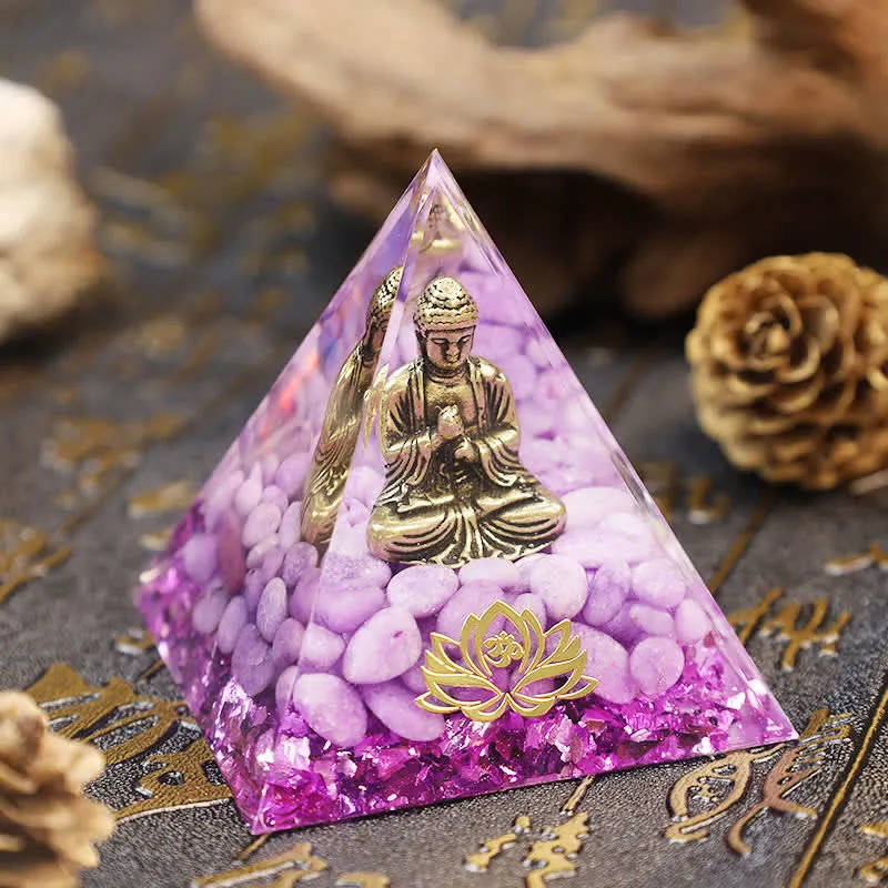 Ougin Buddha Lotus Purple Jade Orgone Pyramid - Healing Crystal for EMF Protection