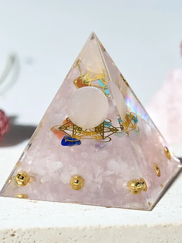 Crystaluck Metatron's Cube with 7 Chakra Crystal Orgone Pyramid
