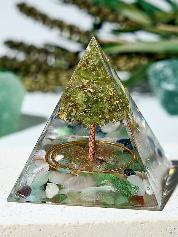 Crystaluck Tree of Life Peridot Healing Crystal Orgone Pyramid