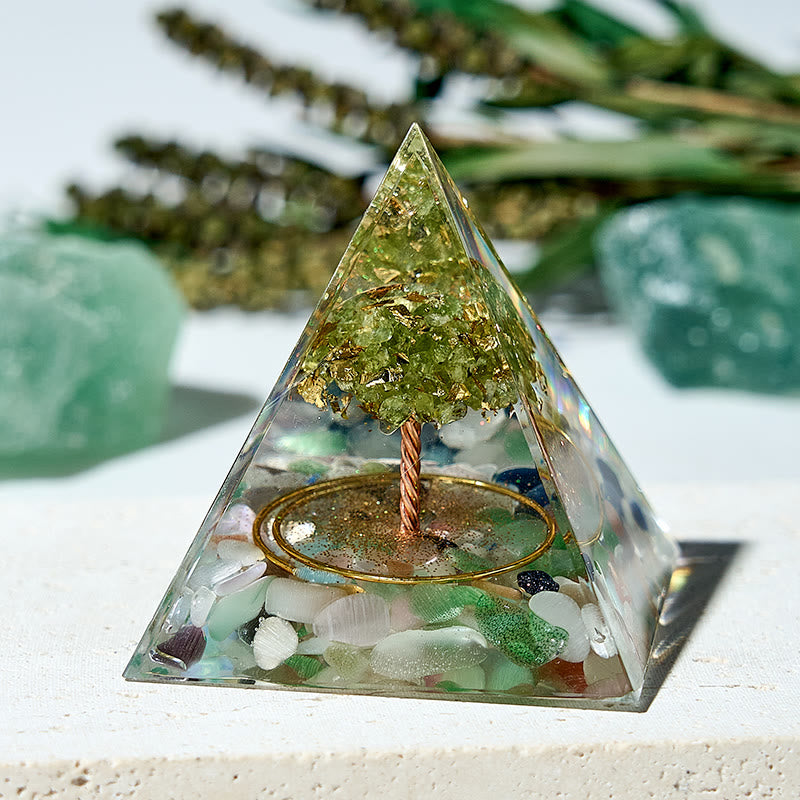 Crystaluck Tree of Life Peridot Healing Crystal Orgone Pyramid