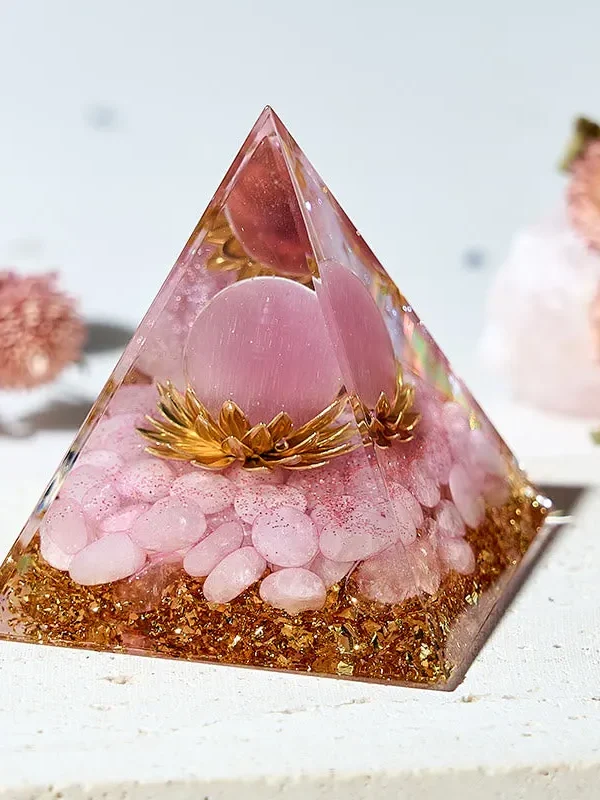 Crystaluck Rose Quartz Lotus Healing Orgone Pyramid