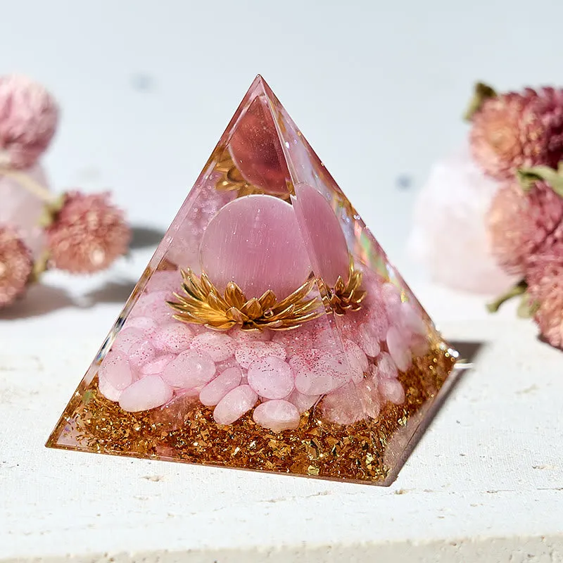 Crystaluck Rose Quartz Lotus Healing Orgone Pyramid