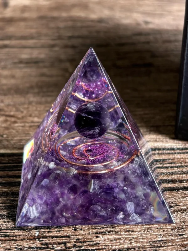 Crystaluck Amethyst Crystal Ball Orgonite Pyramid with Copper Coil