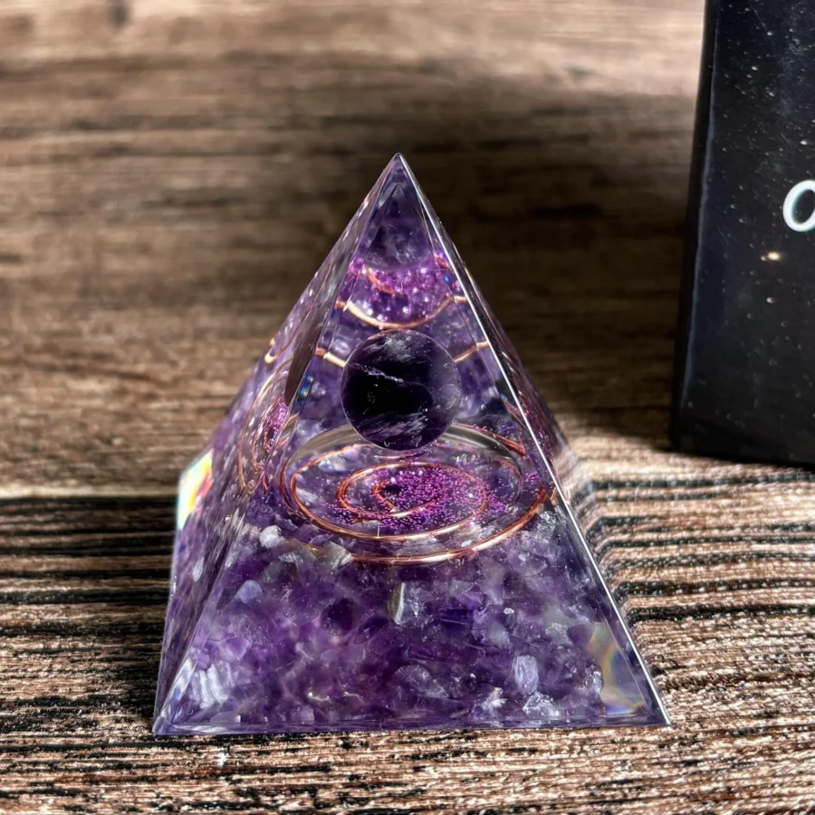 Crystaluck Amethyst Crystal Ball Orgonite Pyramid with Copper Coil