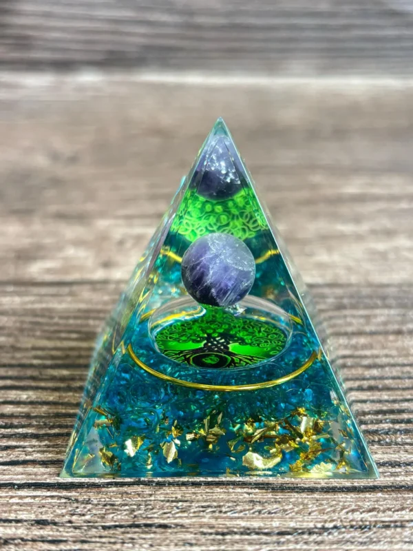 Crystaluck Amethyst Crystal Ball Orgone Pyramid with Blue Quartz