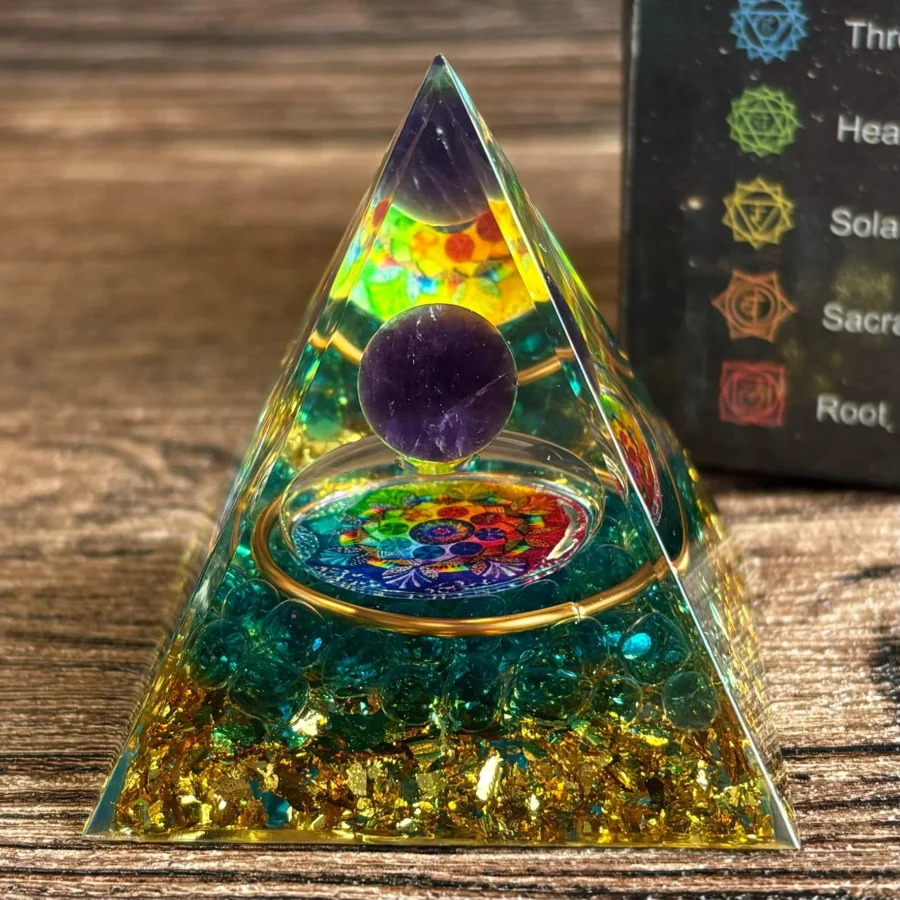 Crystaluck Amethyst Sphere Orgone Pyramid | Handmade Crystal Orgonite