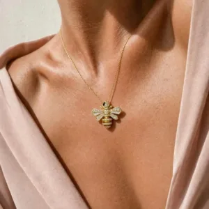 Crystaluck Zircon Bumble Bee Pendant Necklace