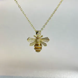 Crystaluck Zircon Bumble Bee Pendant Necklace