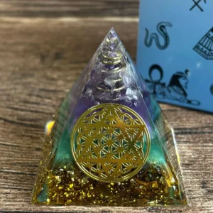 Crystaluck Handmade Flower of Life Gemstone Orgone Pyramid