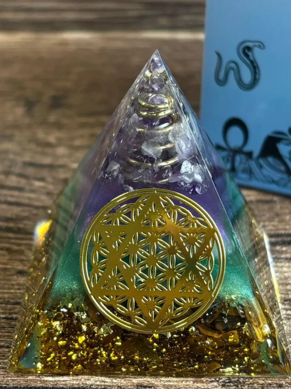 Crystaluck Handmade Flower of Life Gemstone Orgone Pyramid