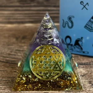 Crystaluck Handmade Flower of Life Gemstone Orgone Pyramid
