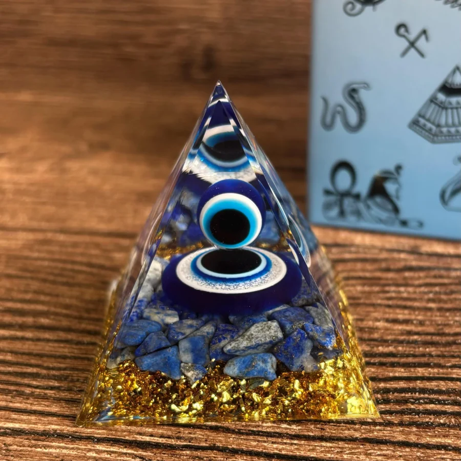 Crystaluck Handmade Lapis Lazuli Evil Eye Orgone Pyramid