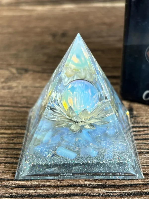 Crystaluck Handmade Lotus Opalite Orgonite Pyramid