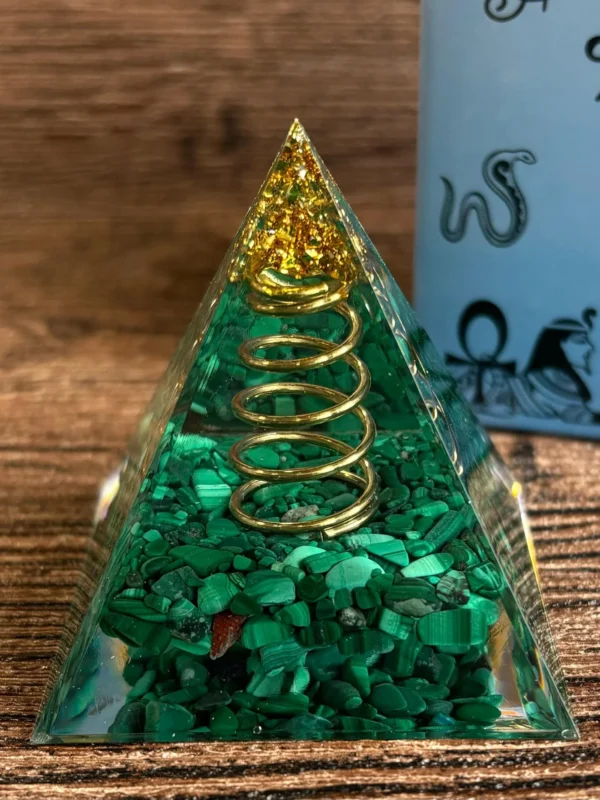 Crystaluck Handmade Malachite Orgone Pyramid Spiral Copper Orgonite
