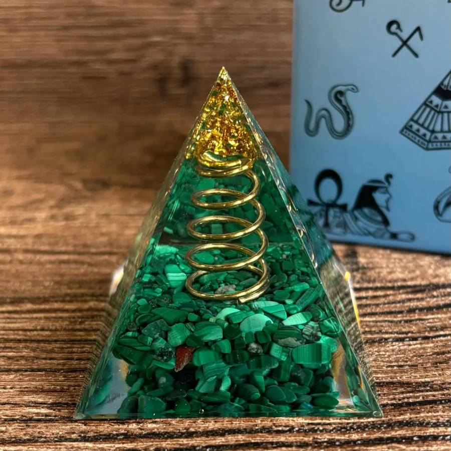 Crystaluck Handmade Malachite Orgone Pyramid Spiral Copper Orgonite