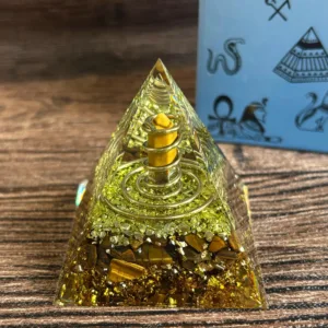 Crystaluck Handmade Peridot With Tiger Eye Orgone Pyramid