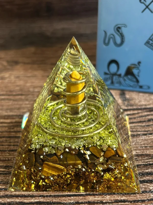 Crystaluck Handmade Peridot With Tiger Eye Orgone Pyramid