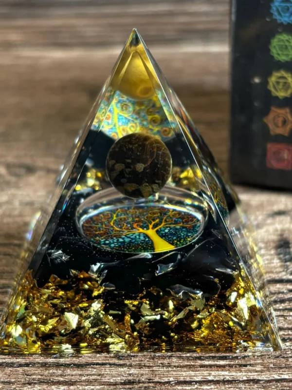 Crystaluck Obsidian Orgonite Pyramid Handmade Tiger Eye Sphere