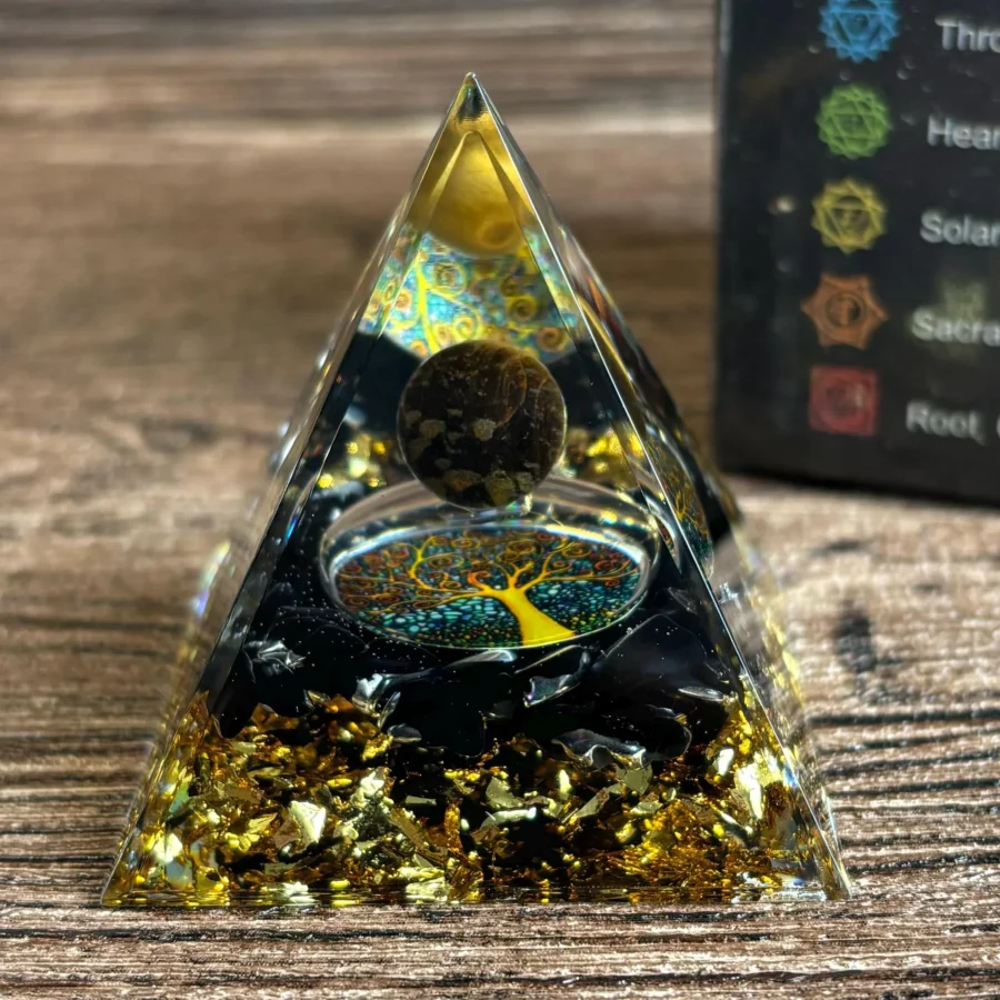 Crystaluck Obsidian Orgonite Pyramid Handmade Tiger Eye Sphere