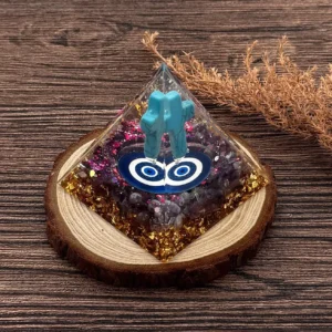 Crystaluck Orgone Pyramid Evil Eye with Turquoise Cross 2.5"