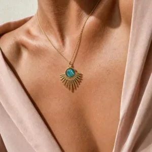 Crystaluck Teal Cat Eye Sunburst Necklace