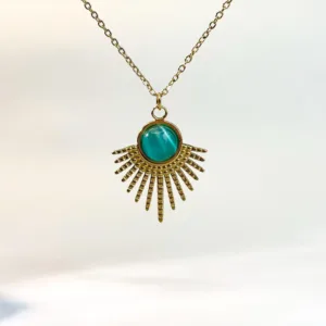 Crystaluck Teal Cat Eye Sunburst Necklace