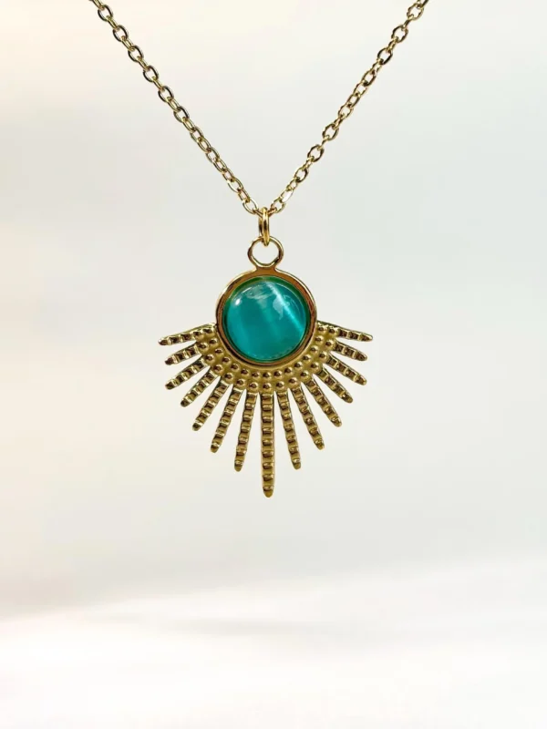 Crystaluck Teal Cat Eye Sunburst Necklace