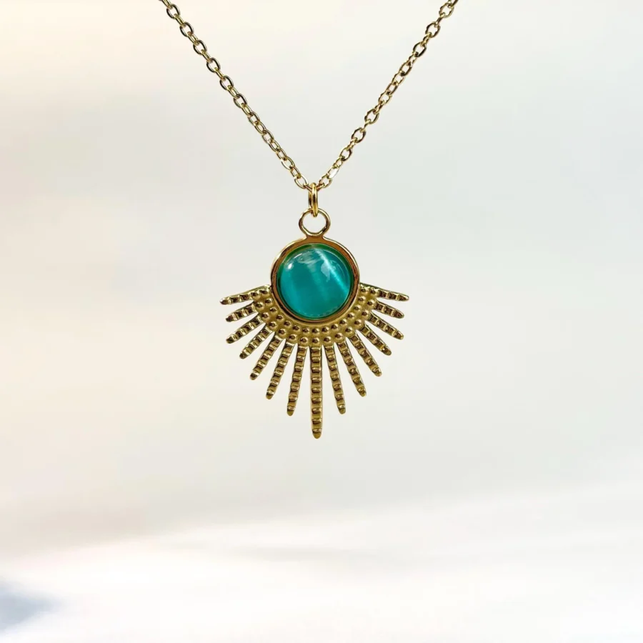 Crystaluck Teal Cat Eye Sunburst Necklace