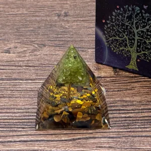 Crystaluck Tree of Life Orgonite Pyramid Energy Generator with Peridot and Tiger Eye