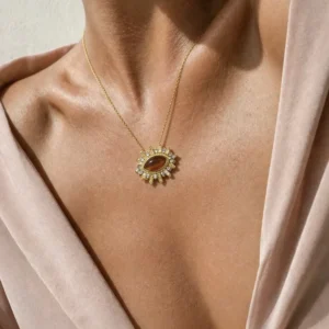 Crystaluck Evil Eye Pendant Necklace with Brown Cat Eye