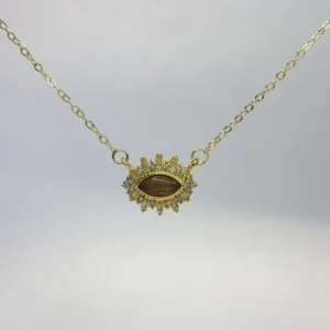 Crystaluck Evil Eye Pendant Necklace with Brown Cat Eye