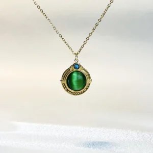 Crystaluck Green Cat Eye Stone Pendant Necklace with Turquoise Accent