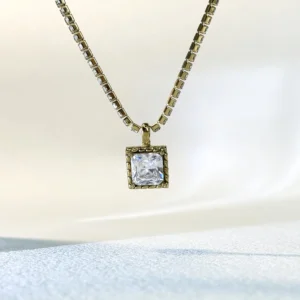 Crystaluck Square Cubic Zirconia Pendant Necklace