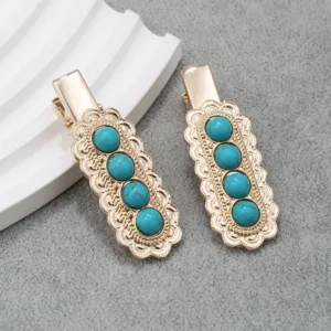 Crystaluck 2Pcs Turquoise Jeweled Bobby Pins Hairpin for hair styling, daily wear and gift giving