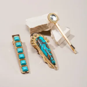 Crystaluck 3Pcs Luxury Turquoise Bobby Pins Hairpin for hair styling, daily wear and gift giving