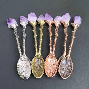 Crystaluck Amethyst Crystal Spoon Craft Design Symbolizes Clarity Ornament for home decor, desk display and gift giving