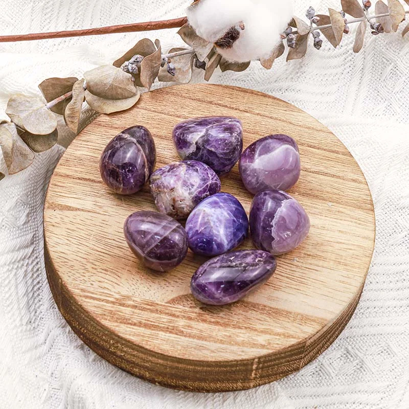 Crystaluck Amethyst Natural Tumbled Stone Set 01 Crystaluck Amethyst Natural Tumbled Stone Set for pocket carry, meditation and gift giving