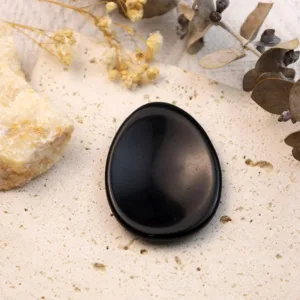 Crystaluck Black Onyx Egg Thumb Worry Stone for stress relief, calm focus and pocket carry