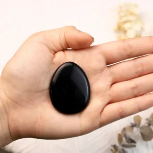 Crystaluck Black Onyx Egg Thumb Worry Stone for stress relief, calm focus and pocket carry