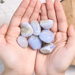 Crystaluck Blue Chalcedony Healing Crystals Tumbled Stone Set for pocket carry, meditation and gift giving
