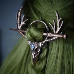 Crystaluck Delicate Moonstone Raven Skull Antler Hairpin for hair styling, daily wear and gift giving