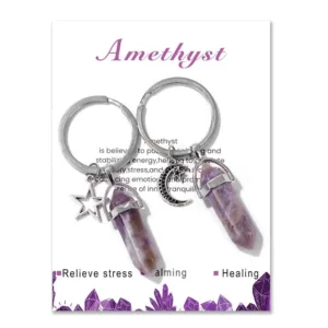 Crystaluck Hexagonal Natural Turquoise Stone Couple Keychain for everyday carry, protection and gift giving