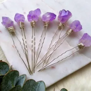 Crystaluck Natural Amethyst Quartz Flower Hairpin for hair styling, daily wear and gift giving
