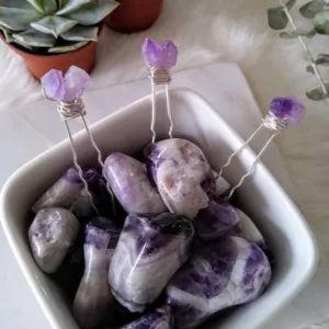 Crystaluck Natural Amethyst Quartz Flower Hairpin for hair styling, daily wear and gift giving