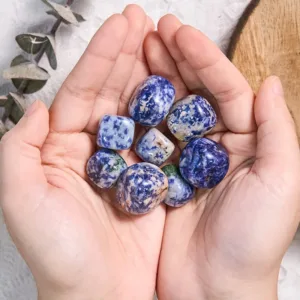 Crystaluck Natural Blue Spot Jasper Tumbled Stone Set - 2-3cm 100g for pocket carry, meditation and gift giving