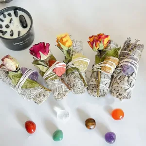 Crystaluck Natural Crystal Plant Rose Dried Flowers White Sage for meditation, energy healing and home decor