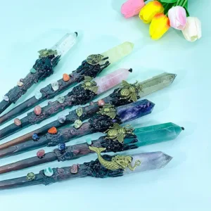 Crystaluck Natural Gemstone Magic Crystal Wands for reiki, meditation and energy work